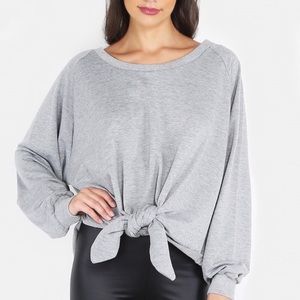 Gray Loose Fitting Front Knot Sweater